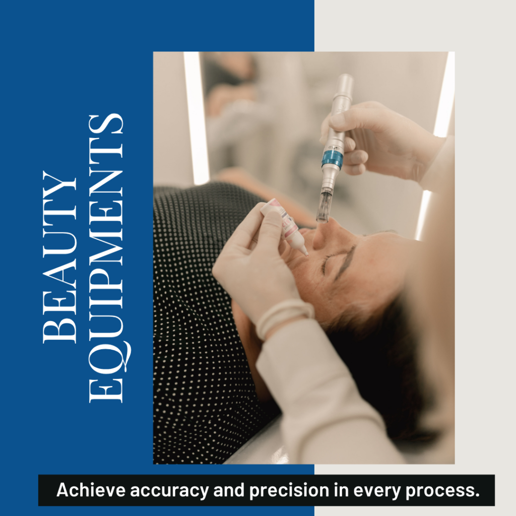 A doctor performing microneedling procedure on female patient.